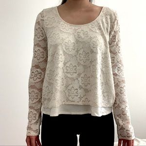 Lace Detailed Long Sleeve Shirt Size S